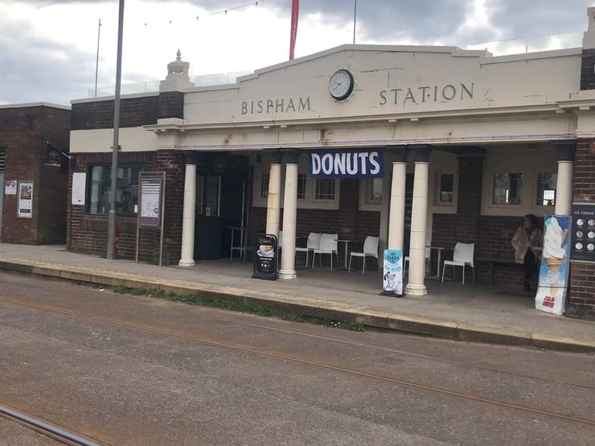Bispham Station Cafe seating and frontage on Queens Promenade