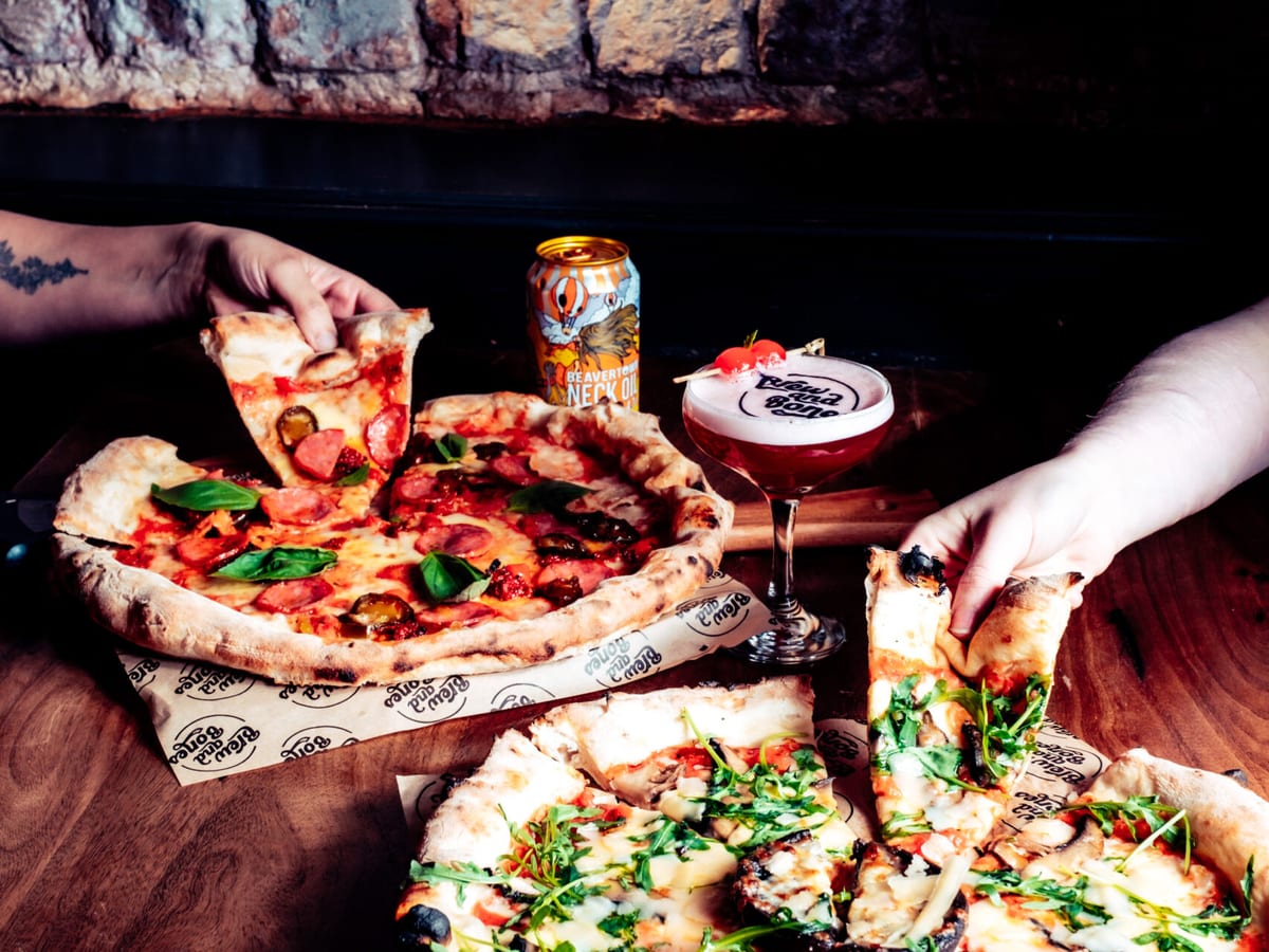 Pizza and drinks at Brew and Bones in Poulton