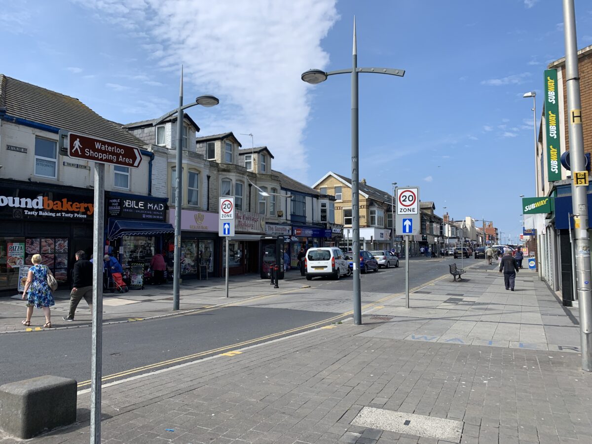 Waterloo Road in Blackpool with The Bull Hotel frontage