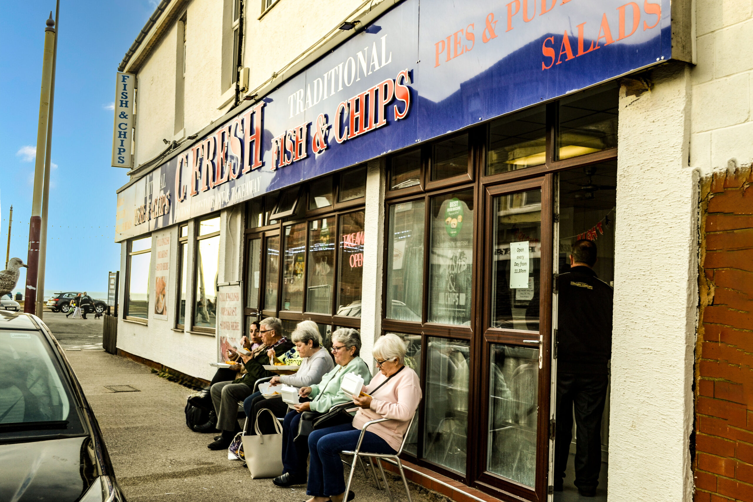 C Fresh fish and chips shop on Foxhall Road in Blackpool