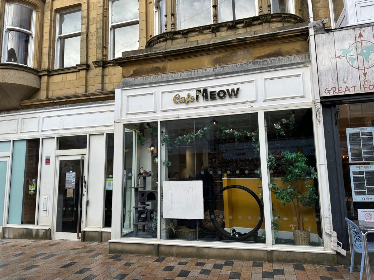 Cafe Meow shopfront on Birley Street in Blackpool