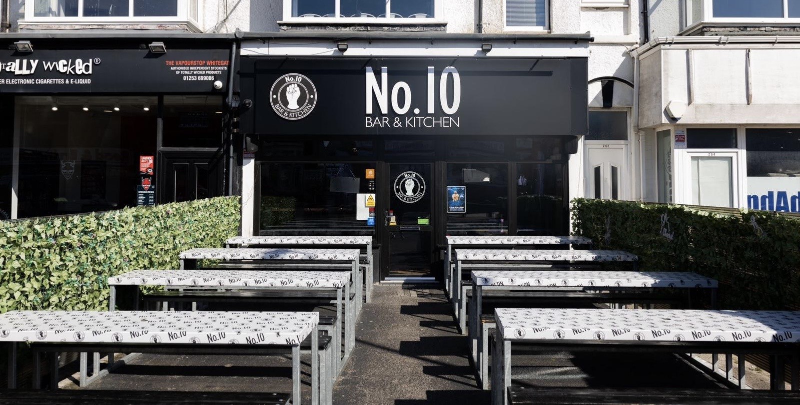 No 10 Bar and Kitchen frontage on Whitegate Drive in Blackpool
