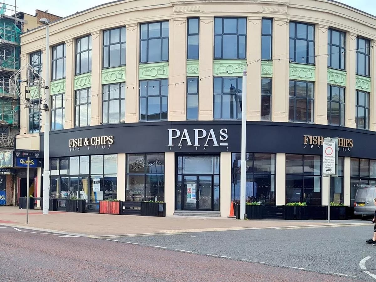 Papa's fish and chips restaurant on Blackpool Promenade