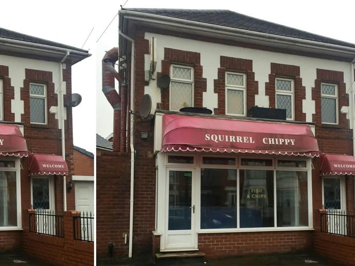 Squirrel Chippy shopfront on Collins Avenue in Blackpool