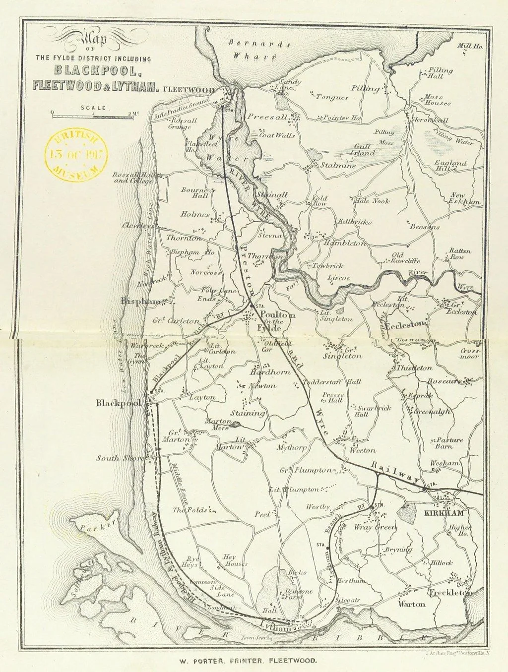 Historic map titled Map of the Fylde District including Blackpool, Fleetwood and Lytham